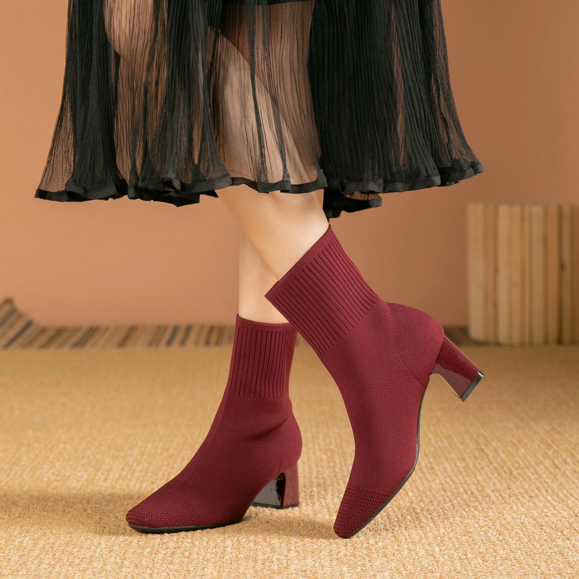 Lavinque Boots Rouge / 34 Bottines Chaussettes à Talon | Élégance | Confort et Style Moderne