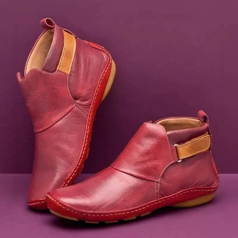 Lavinque Boots Rouge / 34 Bottines Confort en Similicuir | Style Décontracté | Souples et Polyvalentes