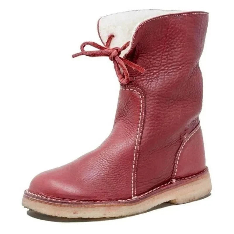 Lavinque Boots Rouge / 35 Bottes d’Hiver Fourrées en Cuir | Hiver | Chaleur et Confort Authentique
