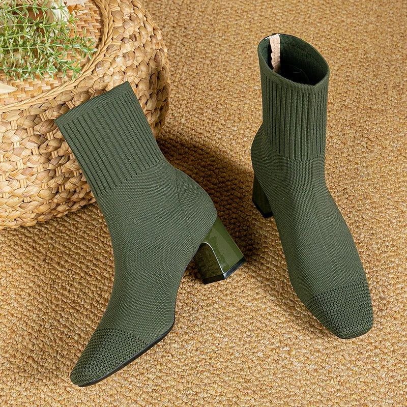 Lavinque Boots Vert / 34 Bottines Chaussettes à Talon | Élégance | Confort et Style Moderne