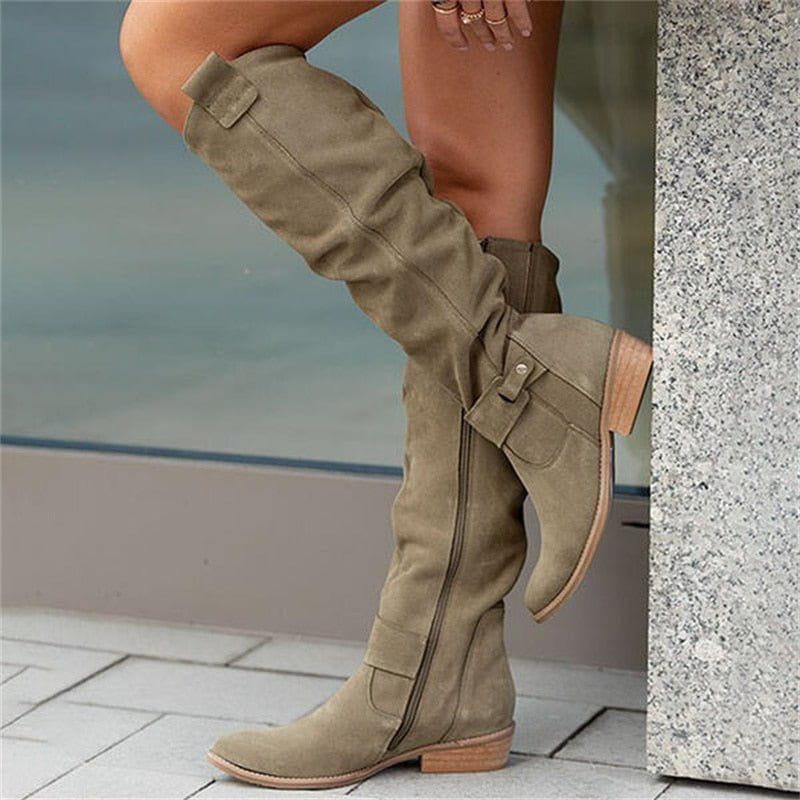 Lavinque Boots Vert / 35 Bottes Hautes Camel | Style Décontracté | Effet Daim Chic