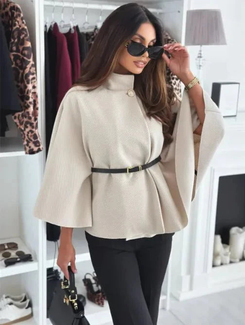 Lavinque cape Beige / S Cape Élégante Ceinturée | Col Haut | Chic et Intemporelle
