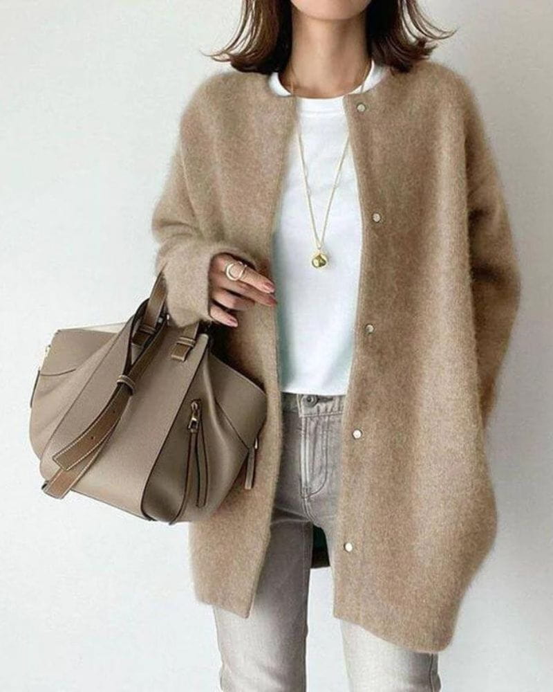 Lavinque Cardigan Beige-Marron / S Cardigan Long en Laine | Gris | Élégant et Confortable