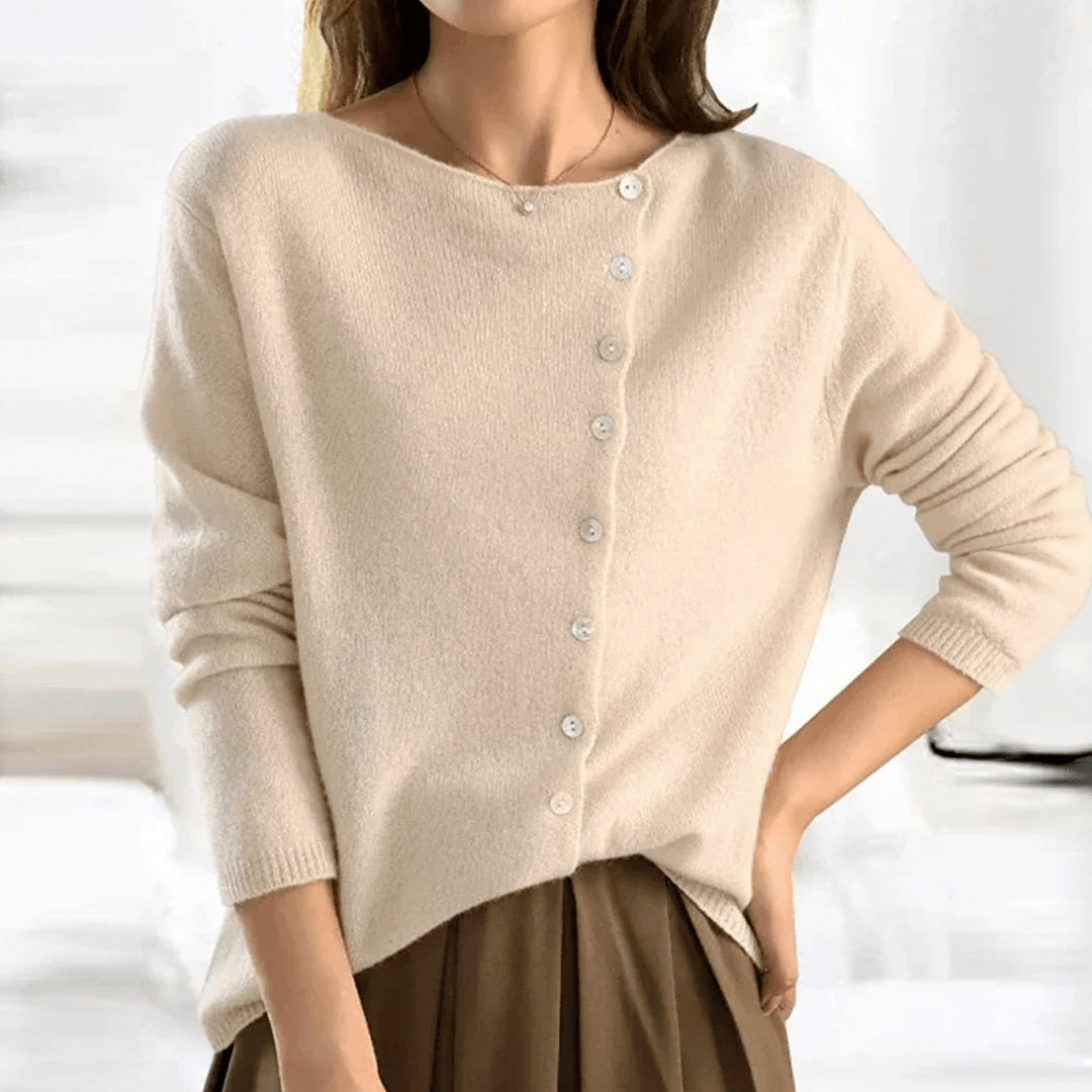Lavinque Cardigan Beige / S Cardigan asymétrique boutonné | Cardigan | Élégance et confort