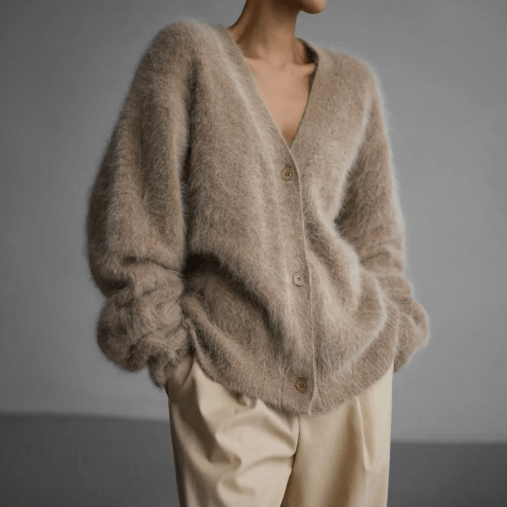 Lavinque Cardigan Beige / S Cardigan en maille duveteuse | Beige | Chaleur et élégance cocooning