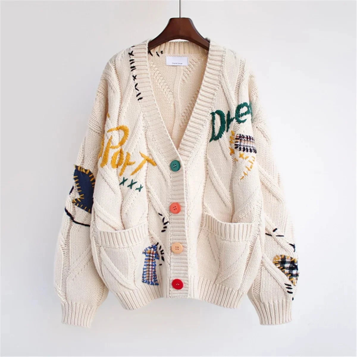 Lavinque Cardigan Beige / Taille Unique Cardigan Oversize | Tricot Épais | Style Unique et Coloré