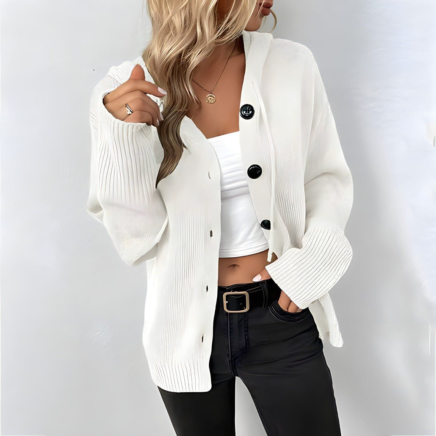 Lavinque Cardigan Blanc / S Cardigan Boutonné | Chic | Confortable et Intemporel