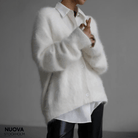 Lavinque Cardigan Blanc / S Cardigan Doux en Maille Poilue | Chaleur & Élégance Décontractée | Confort Absolu