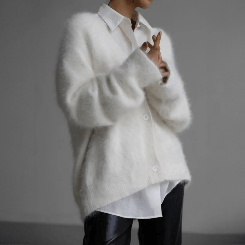 Lavinque Cardigan Blanc / S Cardigan en maille duveteuse | Beige | Chaleur et élégance cocooning
