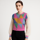 Lavinque Cardigan Blanc / S Cardigan Patchwork | Multicolore | Maille Graphique et Douce