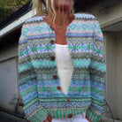 Lavinque Cardigan Bleu Clair / S Gilet Tricot Bohème | Motifs Nordiques | Chaud et Confortable