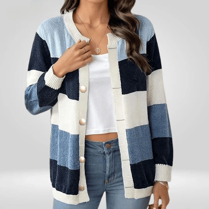 Lavinque Cardigan Bleu / S Cardigan Rayé | Boutons Élégants | Douceur et Style Décontracté