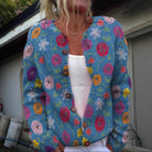 Lavinque Cardigan Bleu / S Gilet Tricot Bohème | Motifs Floraux | Chaleur et Douceur