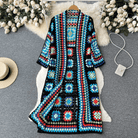 Lavinque Cardigan Bleu / Taille unique Cardigan Long au Crochet | Multicolore | Style Bohème et Authentique