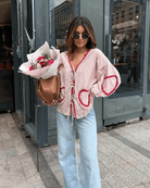 Lavinque Cardigan Blouse Bohème | Beige et Rouge | Détails Cœur et Esprit Romantique