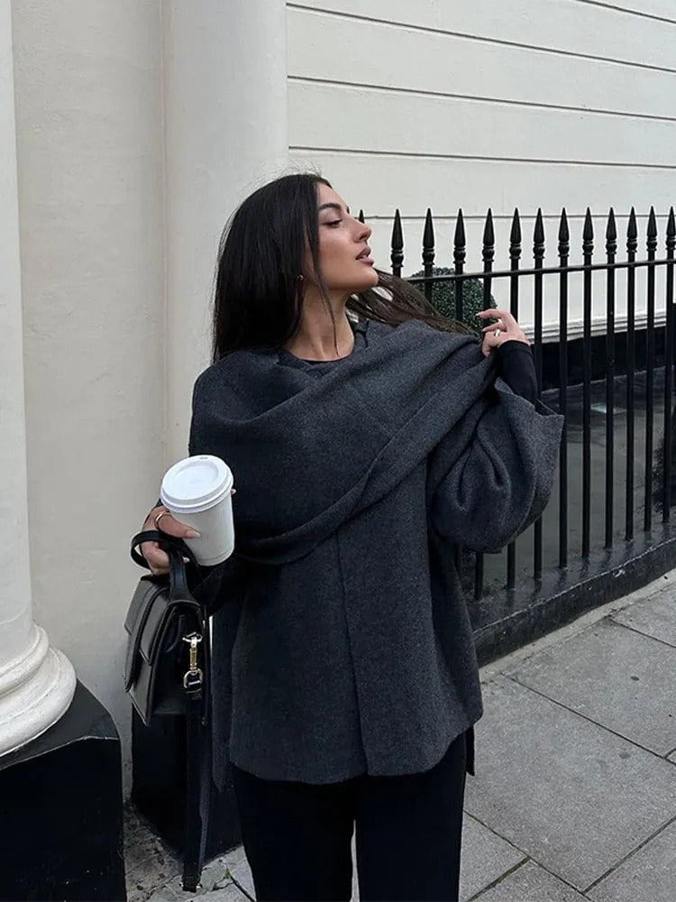Lavinque Cardigan Cape Asymétrique en Laine | Élégance | Chaleur et Style Unique