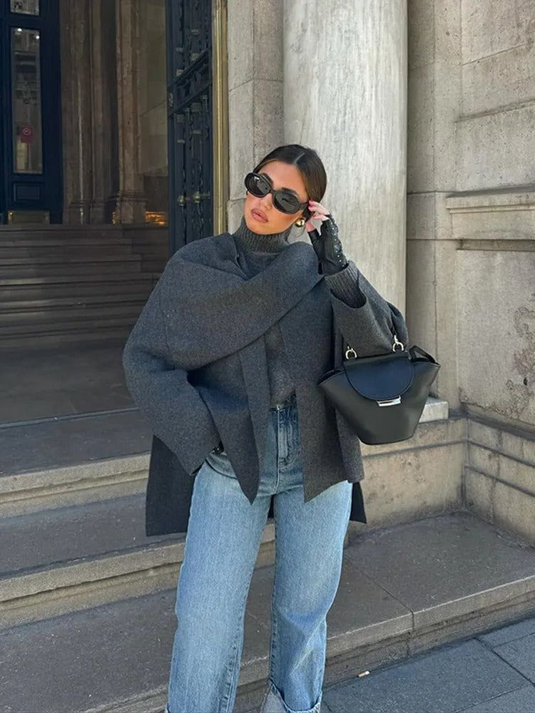 Lavinque Cardigan Cape Asymétrique en Laine | Élégance | Chaleur et Style Unique