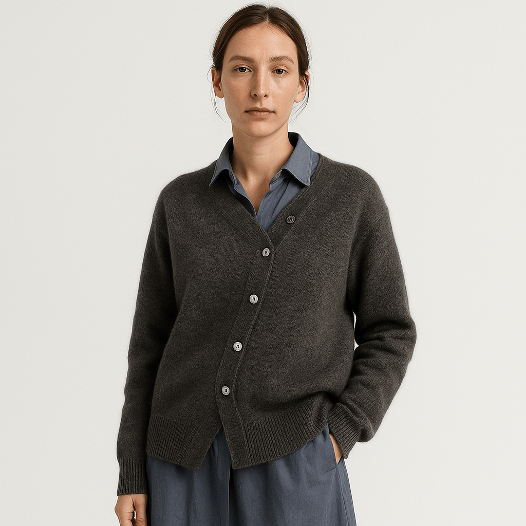 Lavinque Cardigan Cardigan Camel Asymétrique | Boutonné Original | Maille Douce & Moderne