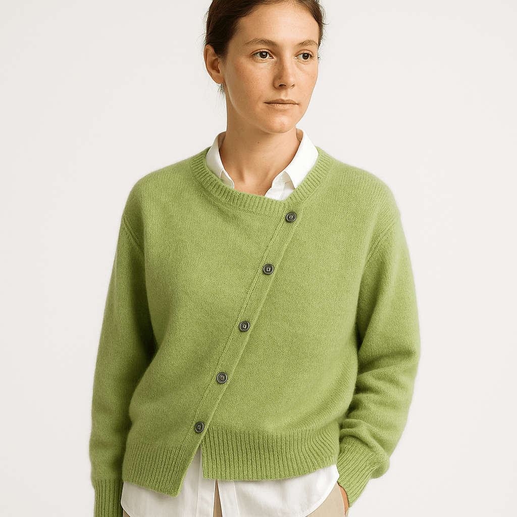 Lavinque Cardigan Cardigan Camel Asymétrique | Boutonné Original | Maille Douce & Moderne