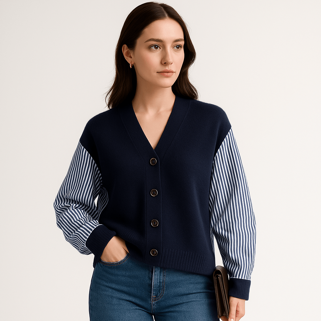 Lavinque Cardigan Cardigan Chemise Contrasté | Oversize | Élégance Décontractée