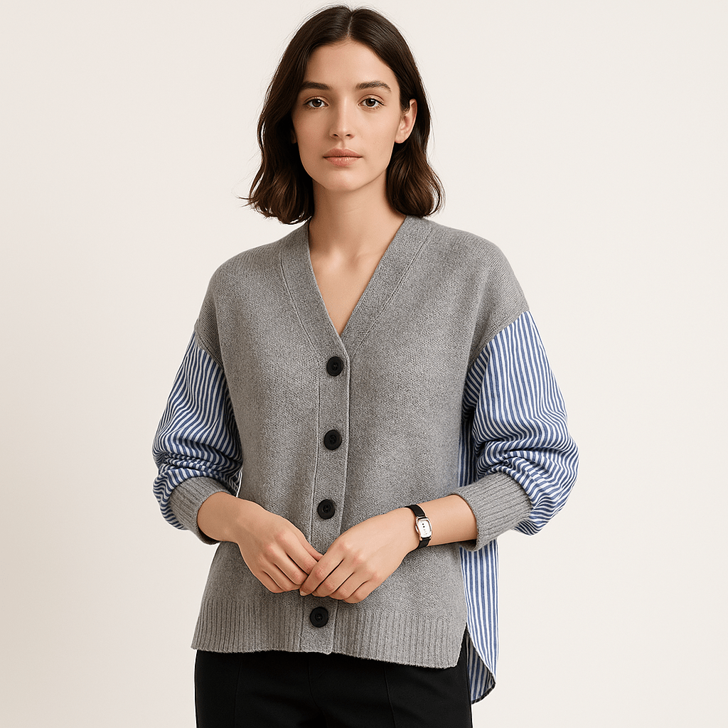 Lavinque Cardigan Cardigan Chemise Contrasté | Oversize | Élégance Décontractée