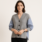 Lavinque Cardigan Cardigan Chemise Contrasté | Oversize | Élégance Décontractée