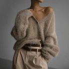 Lavinque Cardigan Cardigan en maille duveteuse | Beige | Chaleur et élégance cocooning