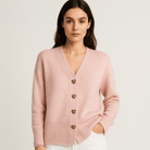 Lavinque Cardigan Cardigan Gris | Col V & Boutons Effet Écaille | Maille Douce et Élégante