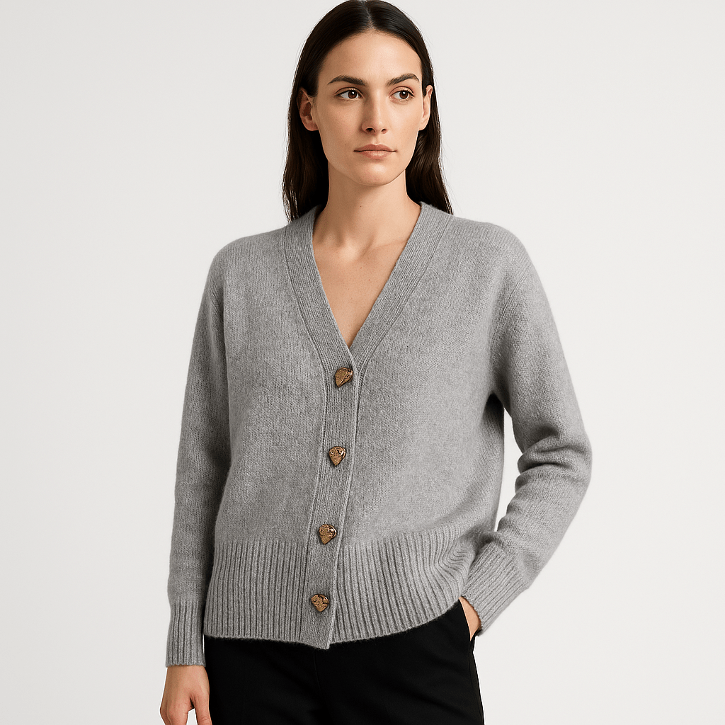 Lavinque Cardigan Cardigan Gris | Col V & Boutons Effet Écaille | Maille Douce et Élégante