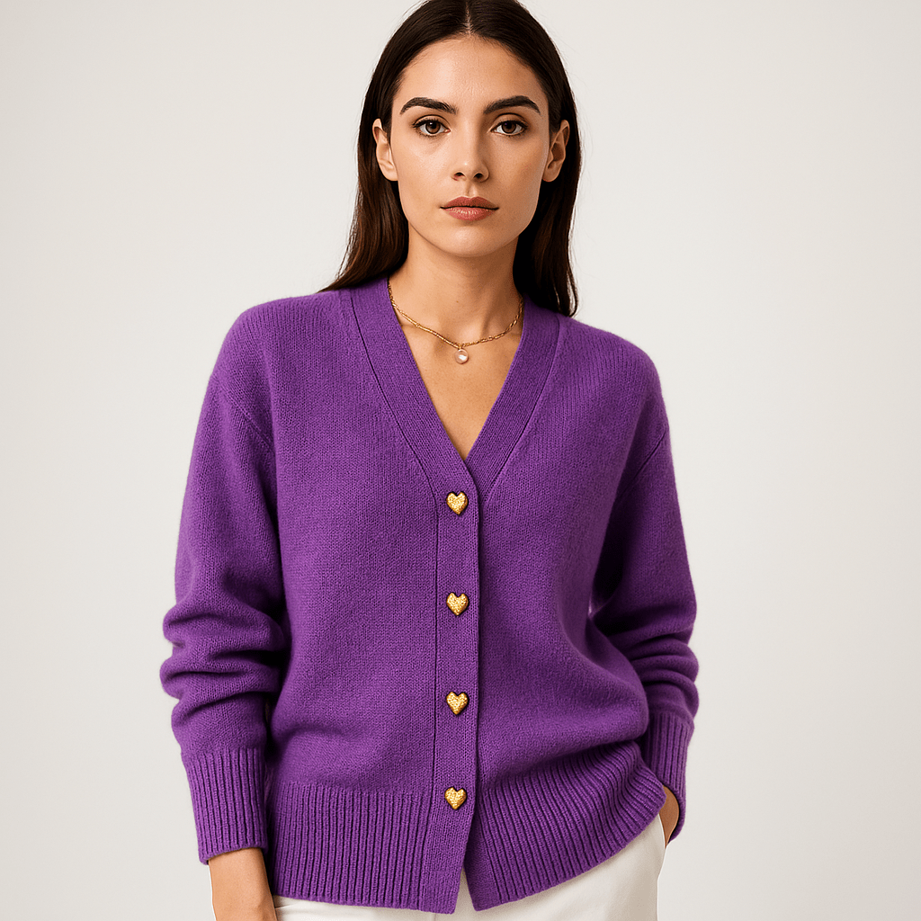Lavinque Cardigan Cardigan Gris | Col V & Boutons Effet Écaille | Maille Douce et Élégante