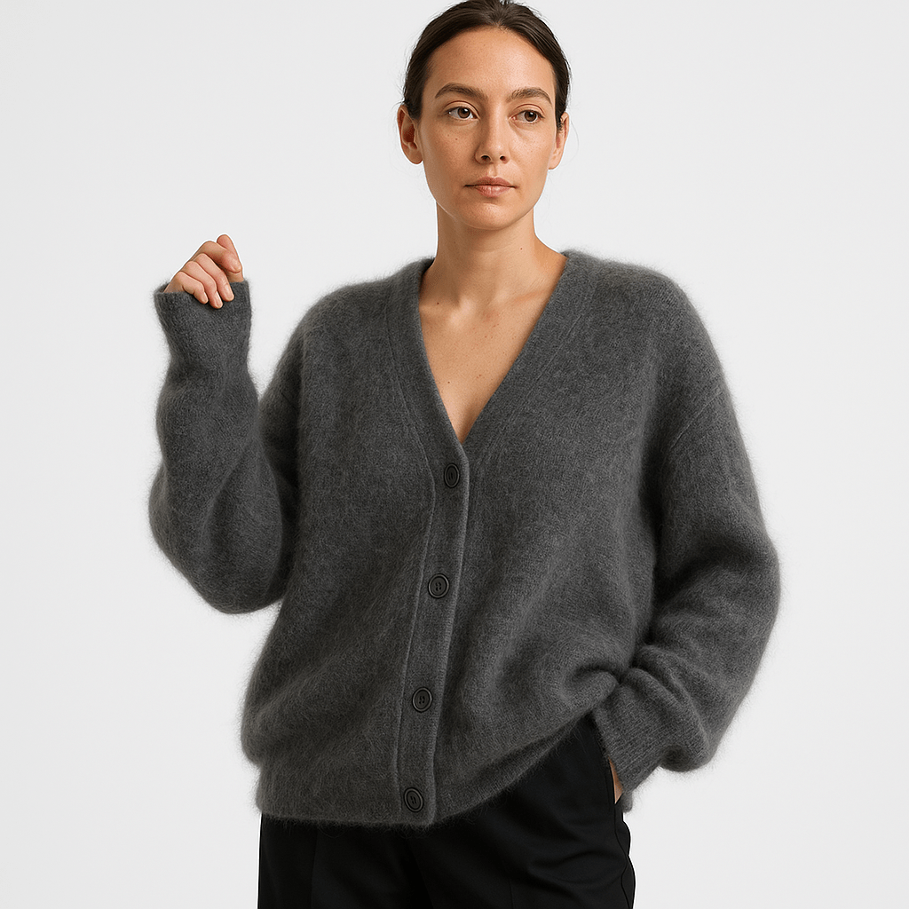 Lavinque Cardigan Cardigan Gris Duveteux | Col V | Chaleur et Élégance