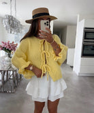 Lavinque Cardigan Cardigan Jaune Pastel à Nœuds | Manches Volants | Doux & Original
