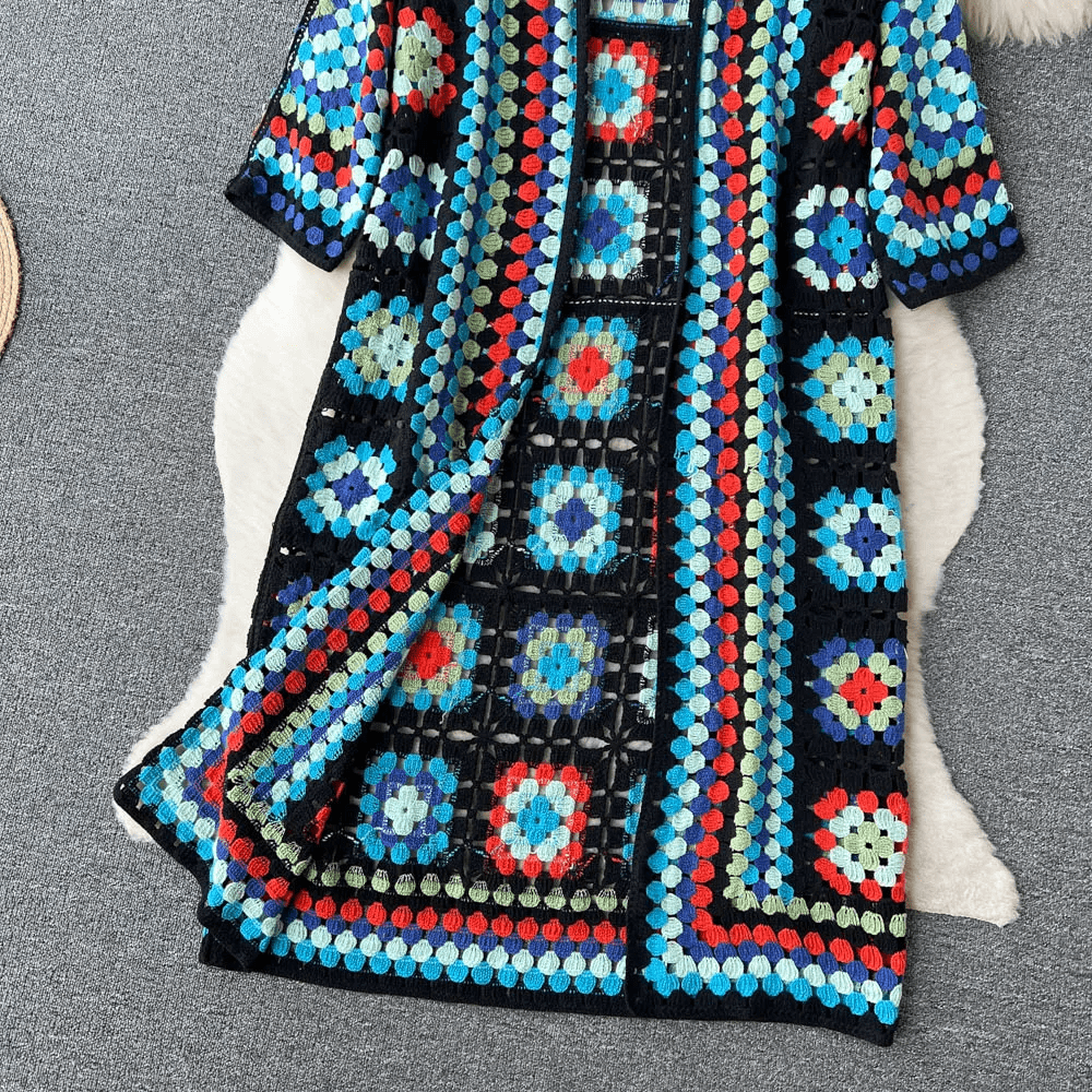 Lavinque Cardigan Cardigan Long au Crochet | Multicolore | Style Bohème et Authentique