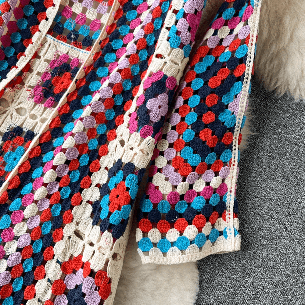 Lavinque Cardigan Cardigan Long au Crochet | Multicolore | Style Bohème et Authentique