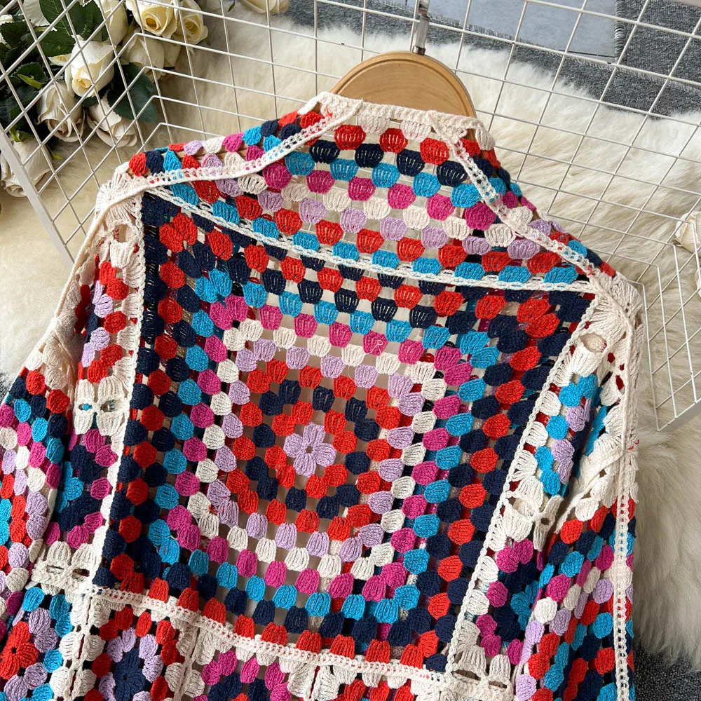 Lavinque Cardigan Cardigan Long au Crochet | Multicolore | Style Bohème et Authentique