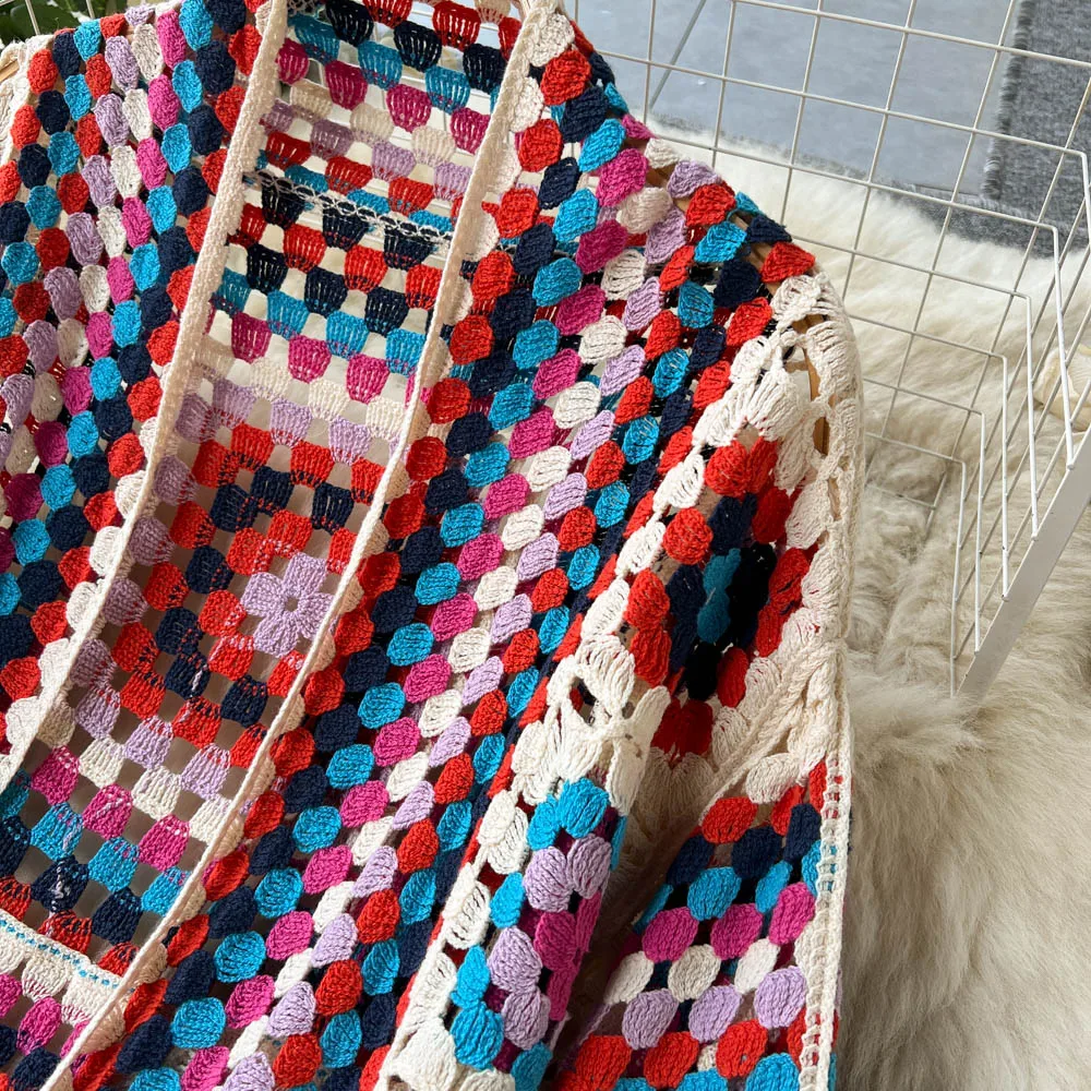 Lavinque Cardigan Cardigan Long au Crochet | Multicolore | Style Bohème et Authentique