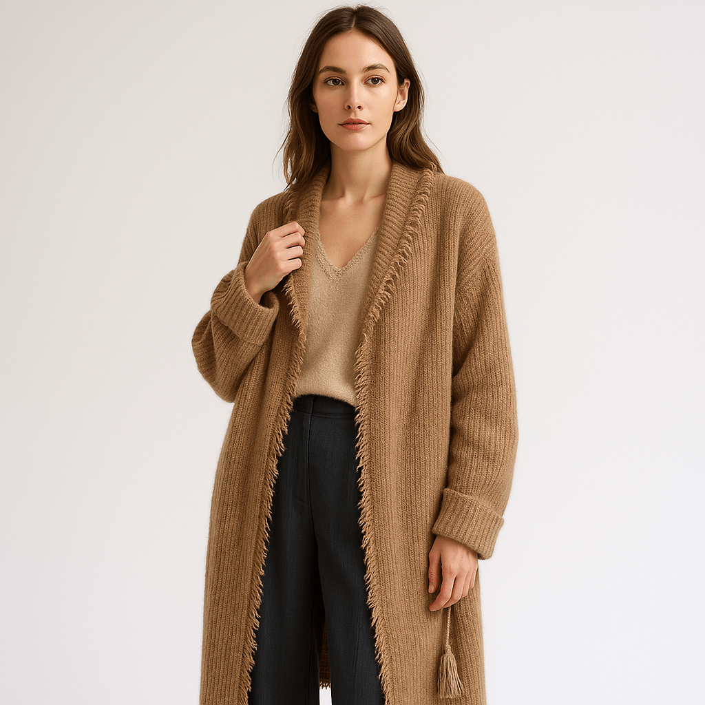 Lavinque Cardigan Cardigan Long Effiloché | Oversize | Camel Douillet