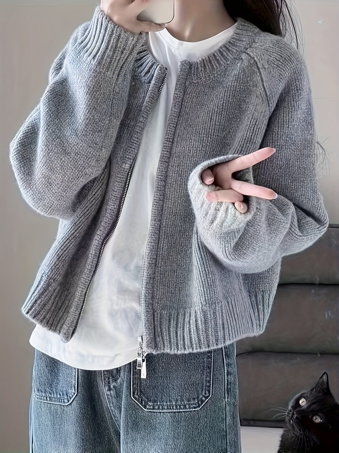 Lavinque Cardigan Cardigan Oversize Zippé | Rose | Doux et Confortable