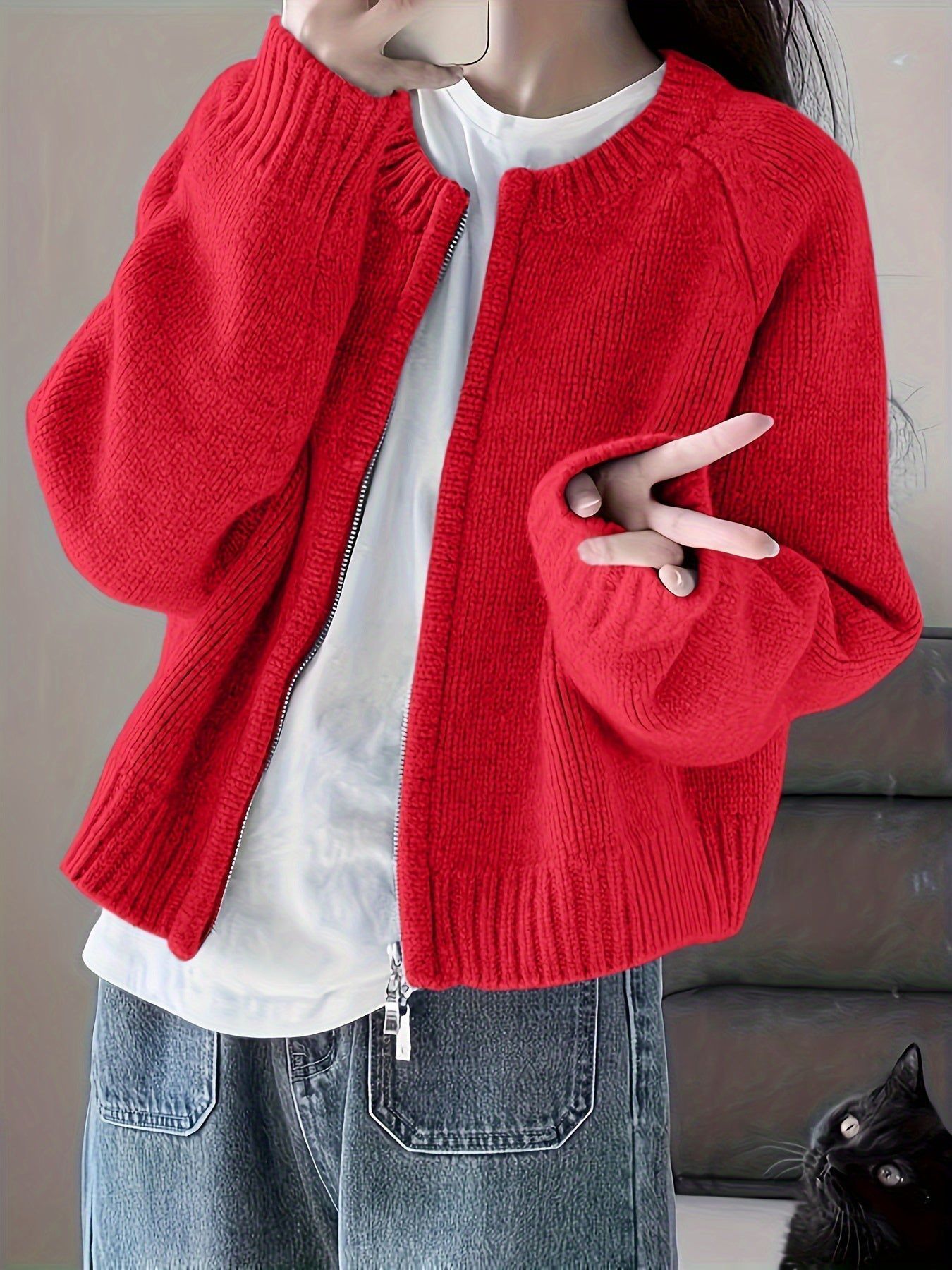 Lavinque Cardigan Cardigan Oversize Zippé | Rose | Doux et Confortable