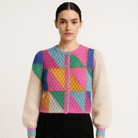 Lavinque Cardigan Cardigan Patchwork | Multicolore | Maille Graphique et Douce