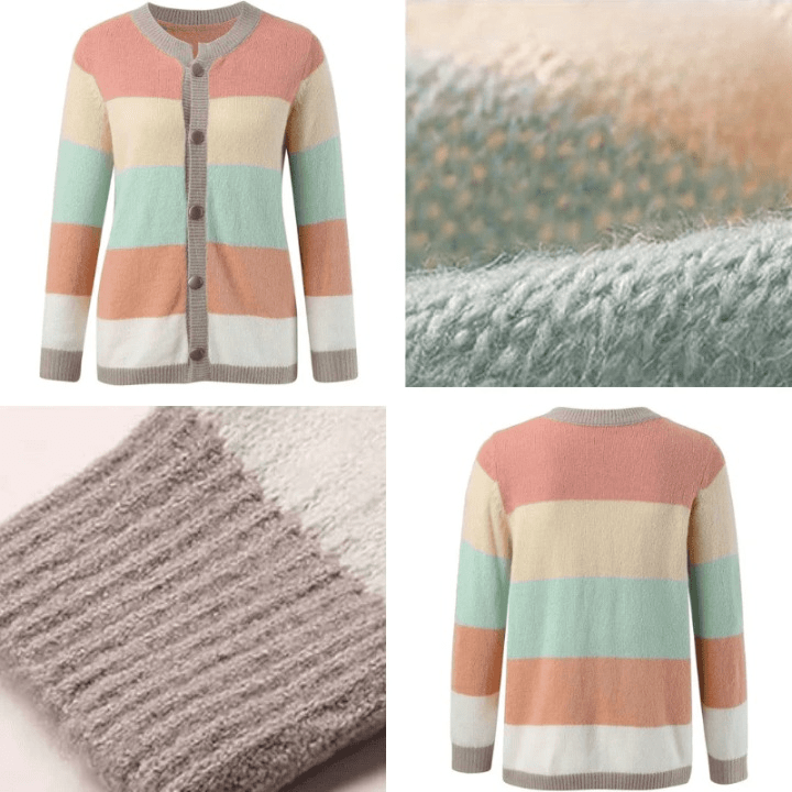 Lavinque Cardigan Cardigan Rayé | Boutons Élégants | Douceur et Style Décontracté