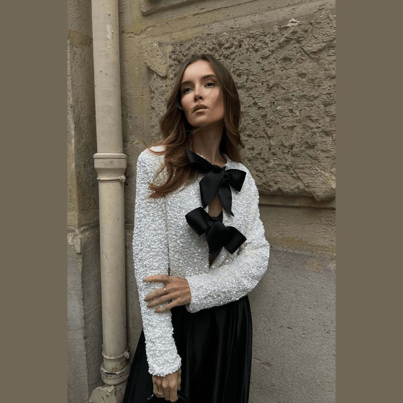 Lavinque Cardigan Cardigan Texturé avec Nœuds | Élégant | Féminin et Chic