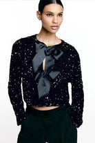 Lavinque Cardigan Cardigan Texturé avec Nœuds | Élégant | Féminin et Chic