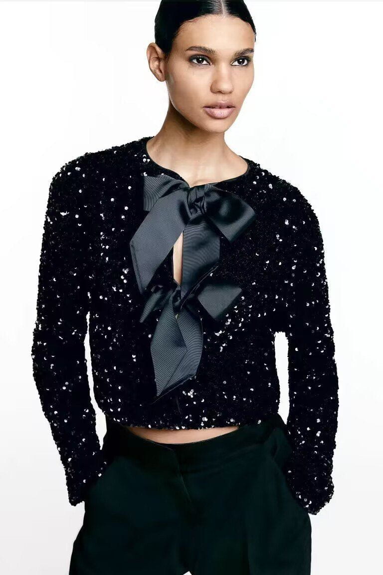 Lavinque Cardigan Cardigan Texturé avec Nœuds | Élégant | Féminin et Chic