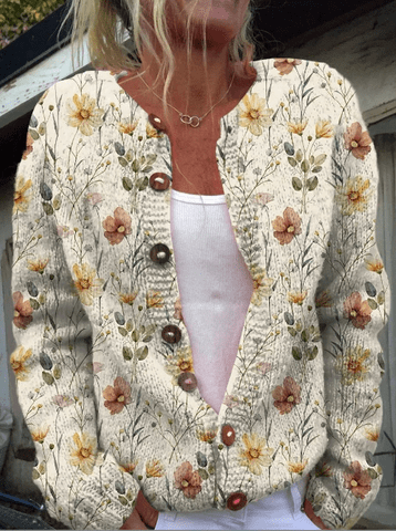 Lavinque Cardigan Fleurs / S Gilet Tricoté à Boutons | Douceur & Élégance Bohème | Motif Fleuri
