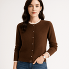 Lavinque Cardigan Gilet à Dentelle Élégant | Boutons Dorés | Maille Texturée Chic