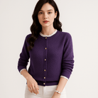 Lavinque Cardigan Gilet à Dentelle Élégant | Boutons Dorés | Maille Texturée Chic
