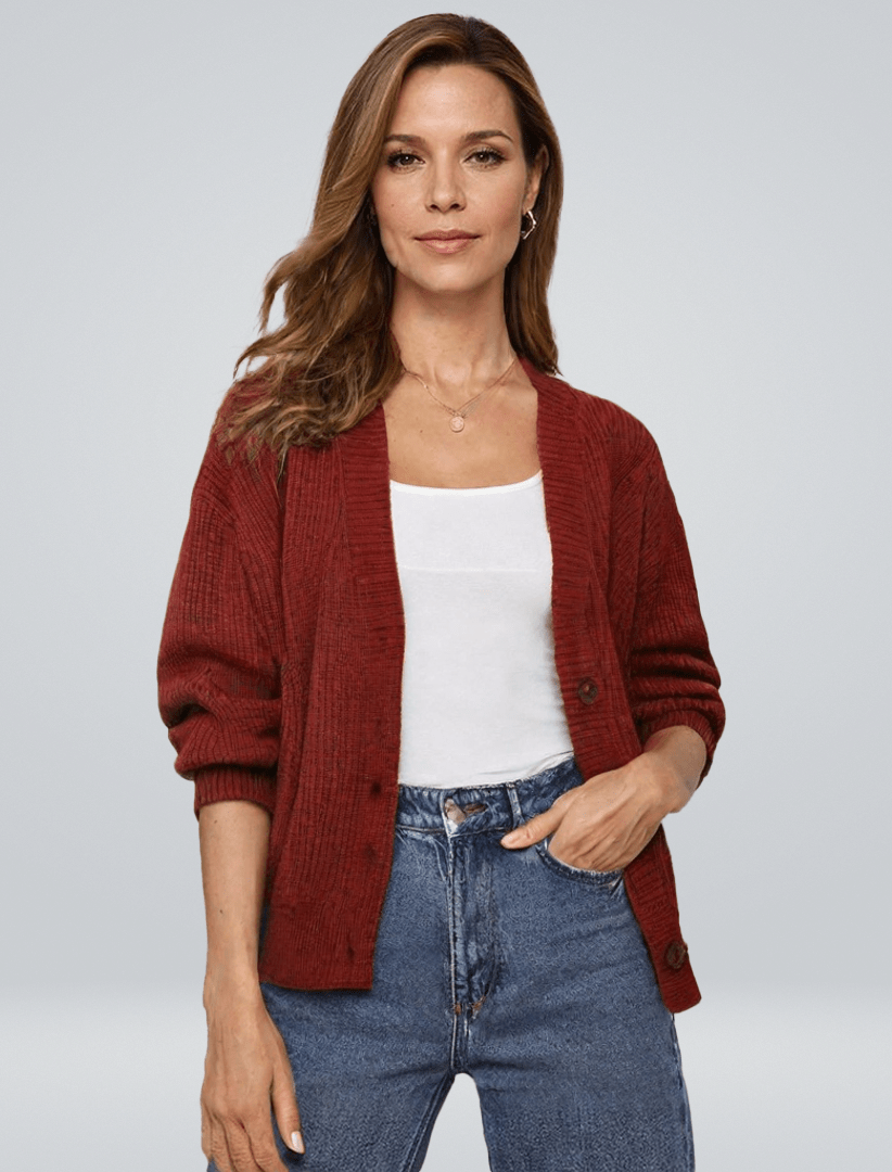 Lavinque Cardigan Gilet Brique à Col V | Boutonné | Doux et Facile à Superposer