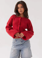 Lavinque Cardigan Gilet Court Rouge | Col Rond | Doux et Tendance