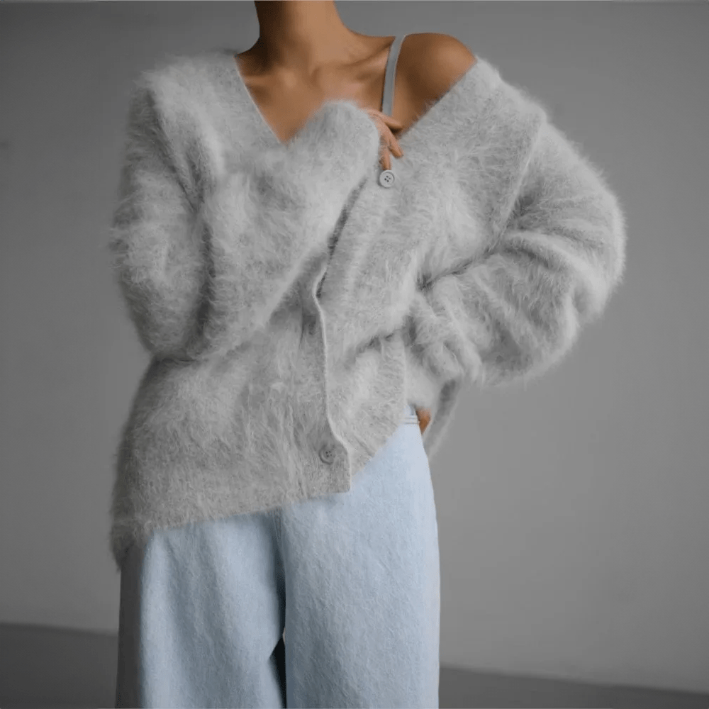 Lavinque Cardigan Gris Clair / S Cardigan en maille duveteuse | Beige | Chaleur et élégance cocooning